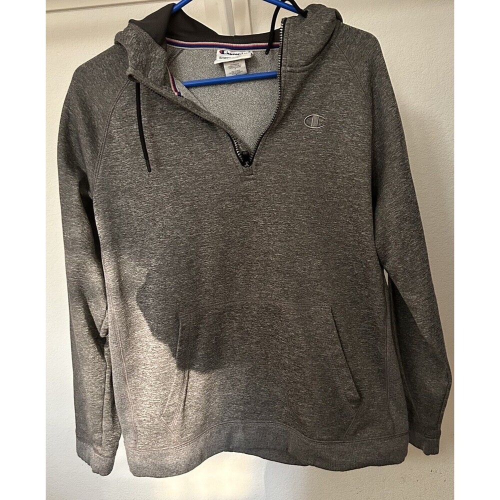 Champion Men's Hoodie with 1/4 Zipper Pullover Embroidered Logo Grey SUPER SOFT